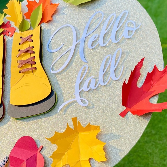 3D PaperCraft Decor Fall Autumn Wreath Hanging Sign “Hello Fall”- Brand New - Picture 4 of 5